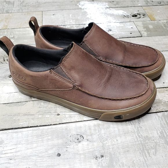 Keen mens genuine leather slip on loafers brown main image 7